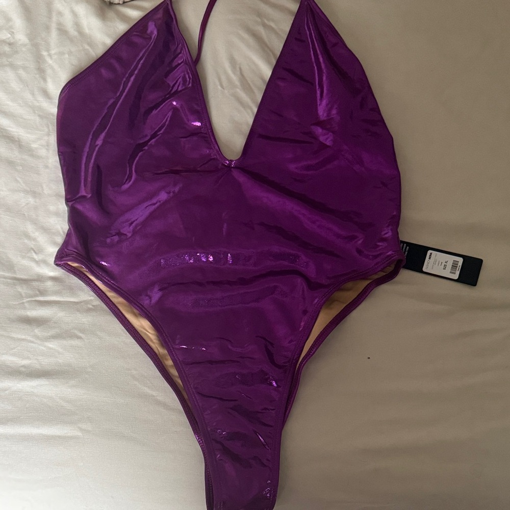 Fashion Nova Metallic Purple Swimsuit